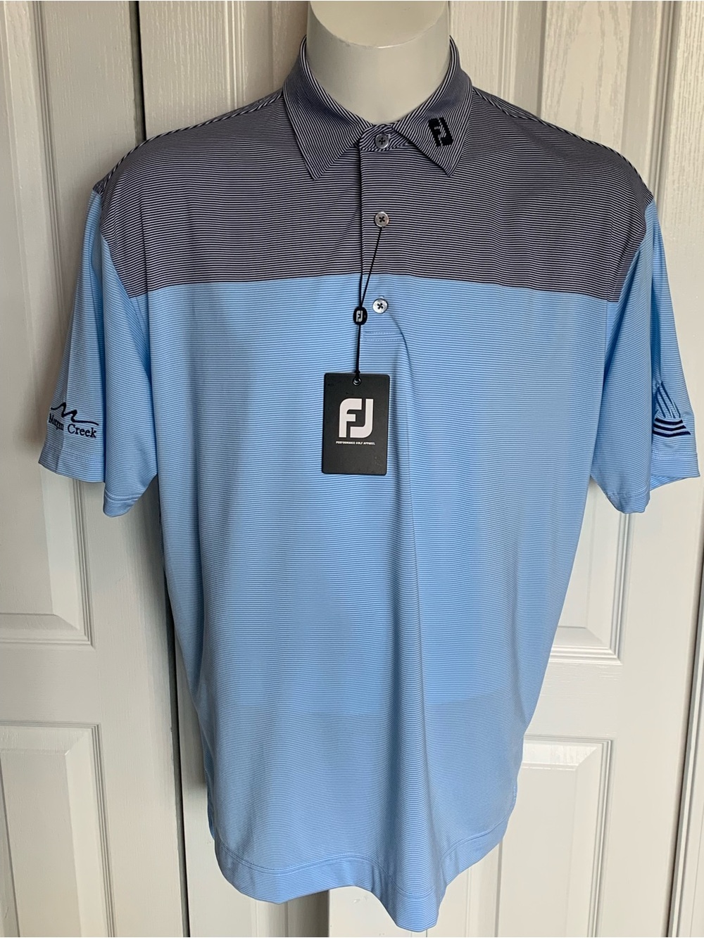 FootJoy Light Blue Polo with Charcoal Stripe Yoke